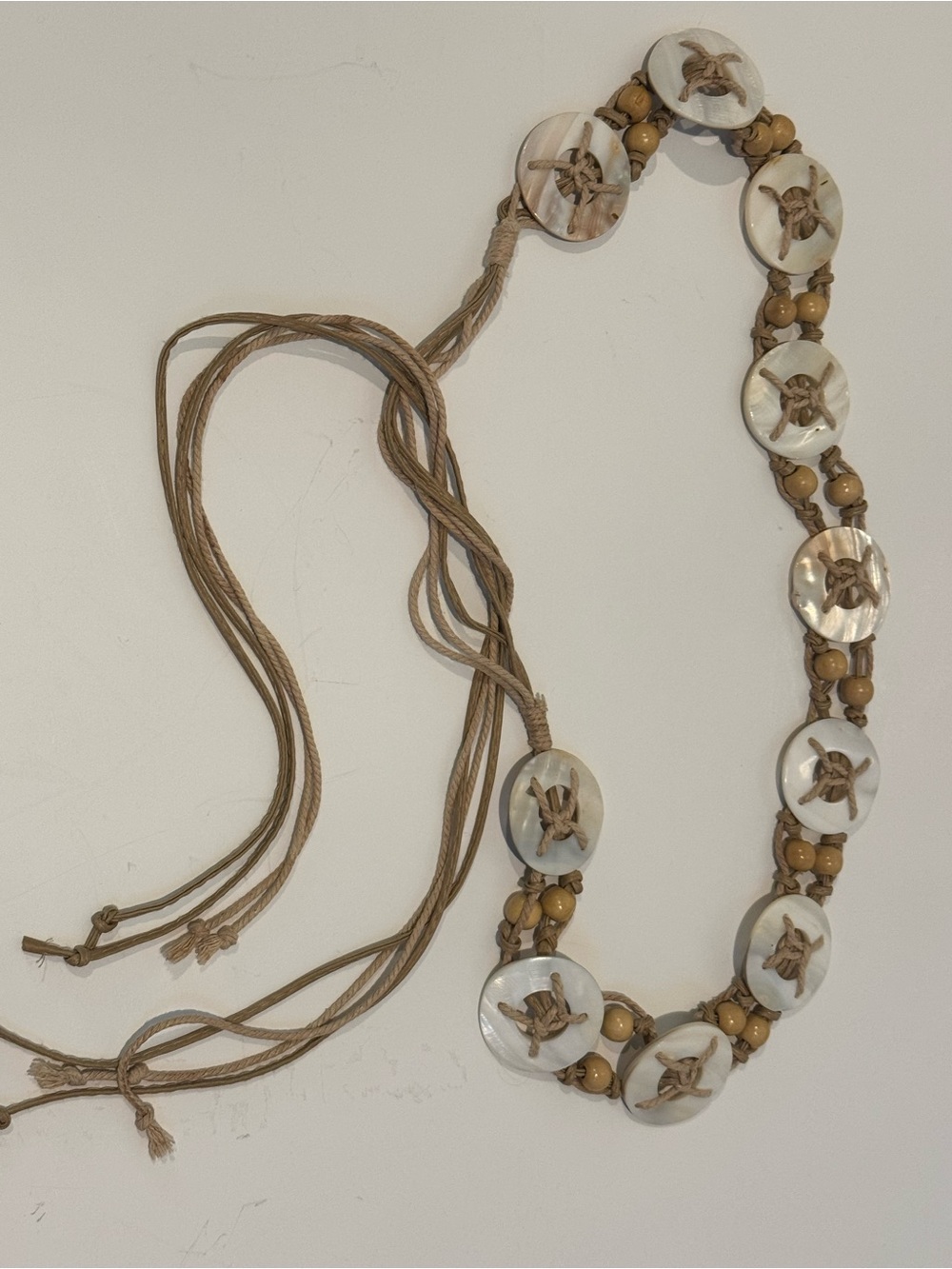 Handcrafted Cream Shell Button Necklace with Beige Cord